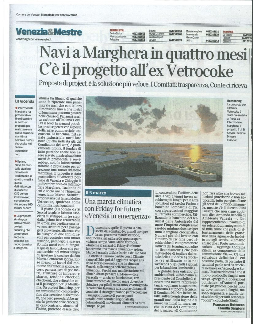 Corriere del Veneto per Progetto preliminare Nuovo Terminal Crociere – Venezia